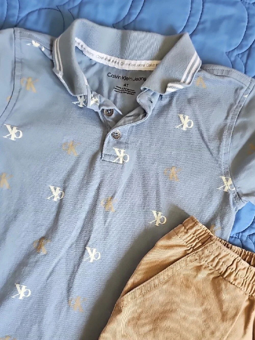 Calvin Klein Jeans Boys Light Blue Polo Shirt & Tan Shorts Set